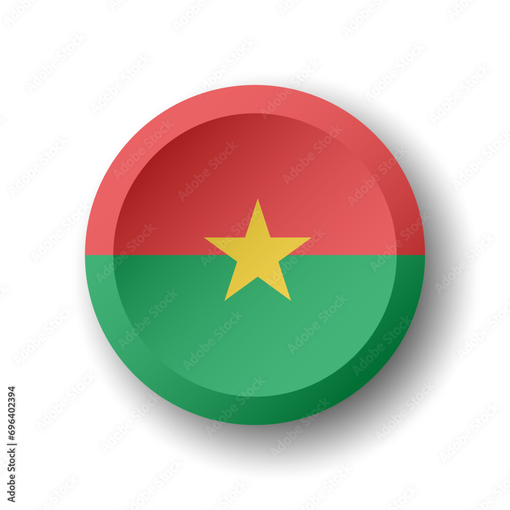 Burkina Faso flag - 3D circle button with dropped shadow. Vector icon. Burkina Faso flag - 3D circle button with dropped shadow. Vector icon.