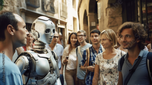 Robots assist guides in giving advice to tourists. photo