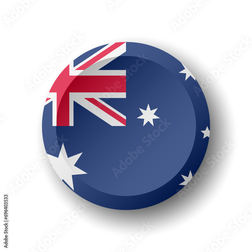 Australia flag - 3D circle button with dropped shadow. Vector icon.