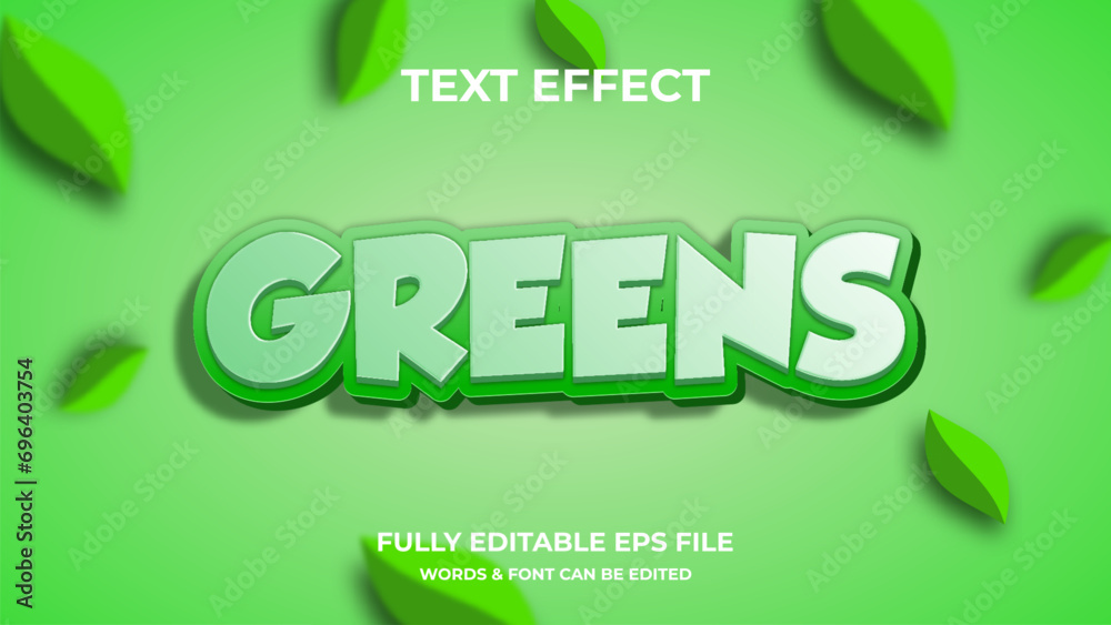 Greens 3D text effect editable modern lettering typography font style Greens 3D text effect editable modern lettering typography font style