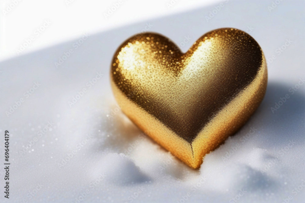 Snowy Embrace: A Golden  Heart Leaves Its Mark in the Frost