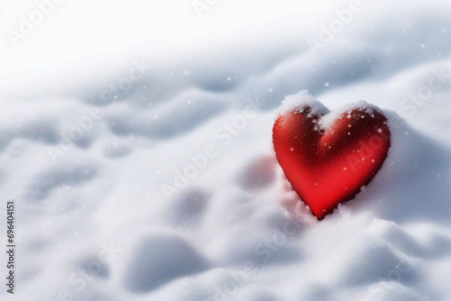 Winter Love Story: The Radiant Red Heart Adorning the Icy Landscape