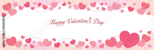 かわいいハートとラインサークルのバレンタインフレームバナー/横長・ピンク