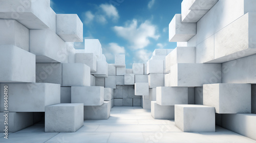 Modern white concrete ceiling of the square blocks