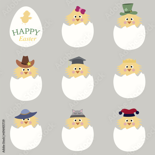 Chicken happy easter hats. Isolated background. Holiday decoration. Isolated illustration element.