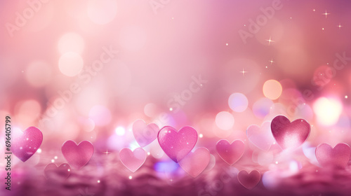 Lovely pink sparkling hearts on romantic bokeh background © Paula