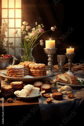 Generative AI Image of Traditional Passover Table Setting photo
