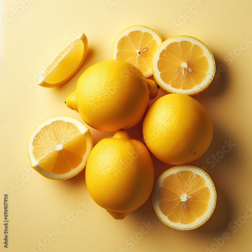 lemon and slices on  yellow