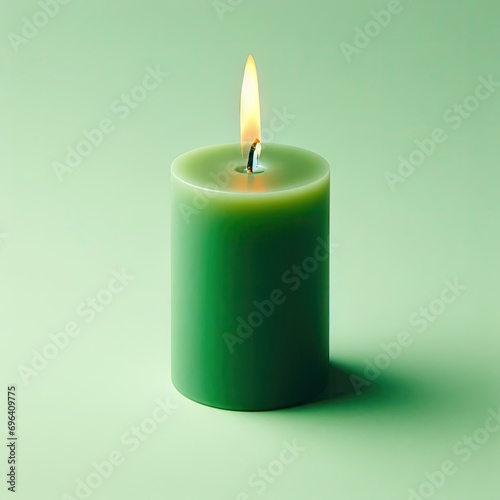 burning green candle on a  simplebackground
