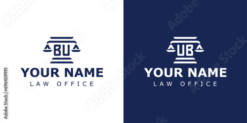 Letter BU and UB Legal Logo, suitable for any business related to lawyer, legal, or justice with BU or UB initials