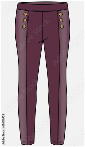 PONTE ROMA PANTS WITH CUT AND SEW DETAIL AND BUTTON DETAIL DESIGNED FOR TEEN AND KID GIRLS IN VECTOR ILLUSTRATION FILE