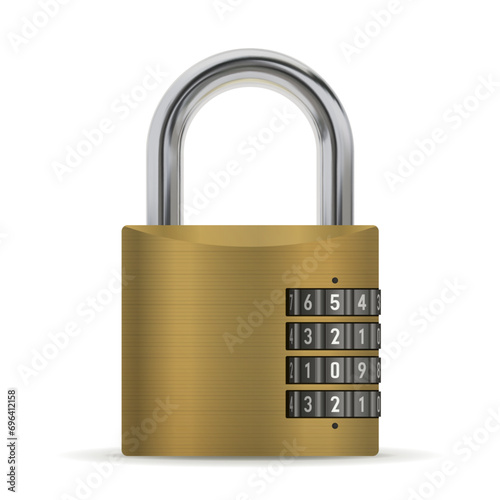 Vector Realistic Brass Combination Lock With 4 Black Rotating Discs