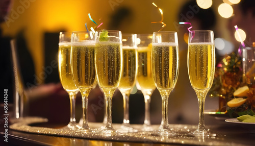 Les verres de champagne sont services pour célébrer la nouvelle année.