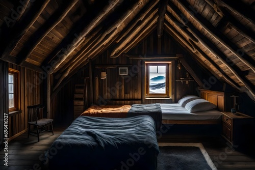 **bedroom in the attic of long cabin in iceland