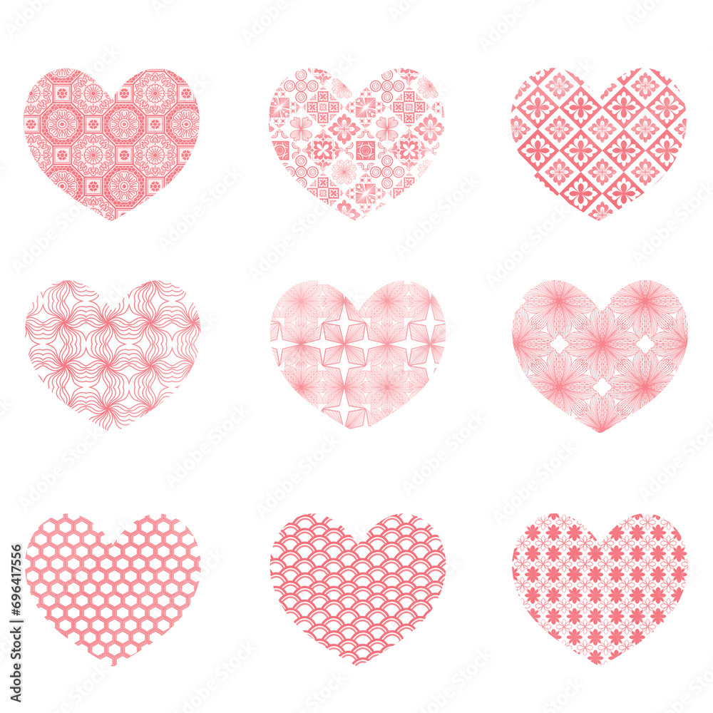 Png Set pattern hearts on transparent background