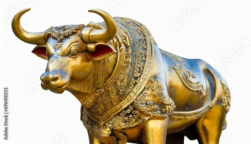 the bull statue is on white background with clipping path