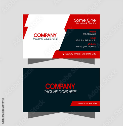 Modern creative business card design layout in red, white and dark color. Corporate visiting card for company, office, brand, branding with presentation.