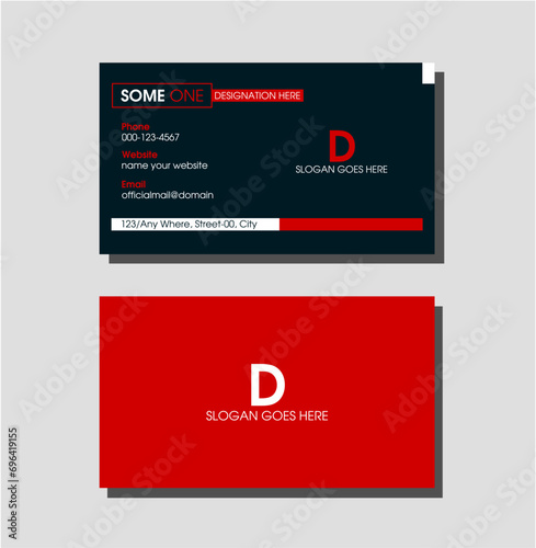 Modern creative business card design layout in red, white and dark color. Corporate visiting card for company, office, brand, branding with presentation.