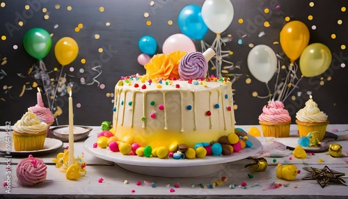 colorful birthday cake with decorations