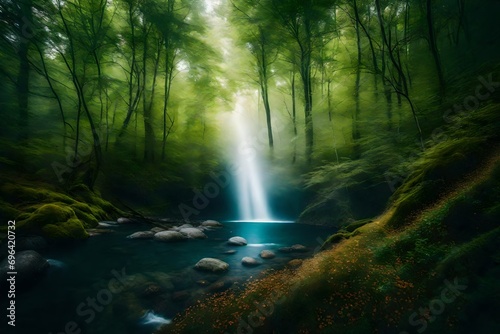 waterfall in the woods generated by AI technology