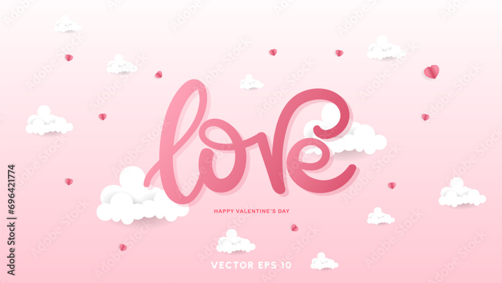 Love calligraphy with cloud in Valentine's Day on pink background , Flat Modern design , illustration Vector EPS 10 Love calligraphy with cloud in Valentine's Day on pink background , Flat Modern design , illustration Vector EPS 10