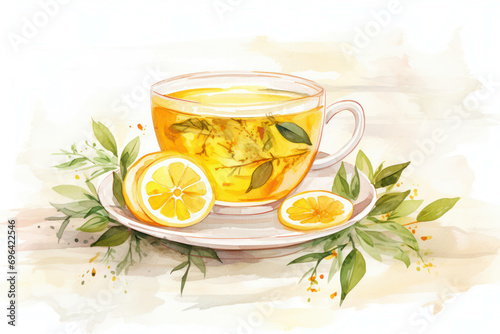 Hot food background herb yellow leaf herbal green healthy tea lemon cup drink beverage