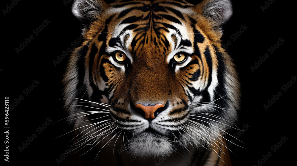 Tiger face on black background. generative ai