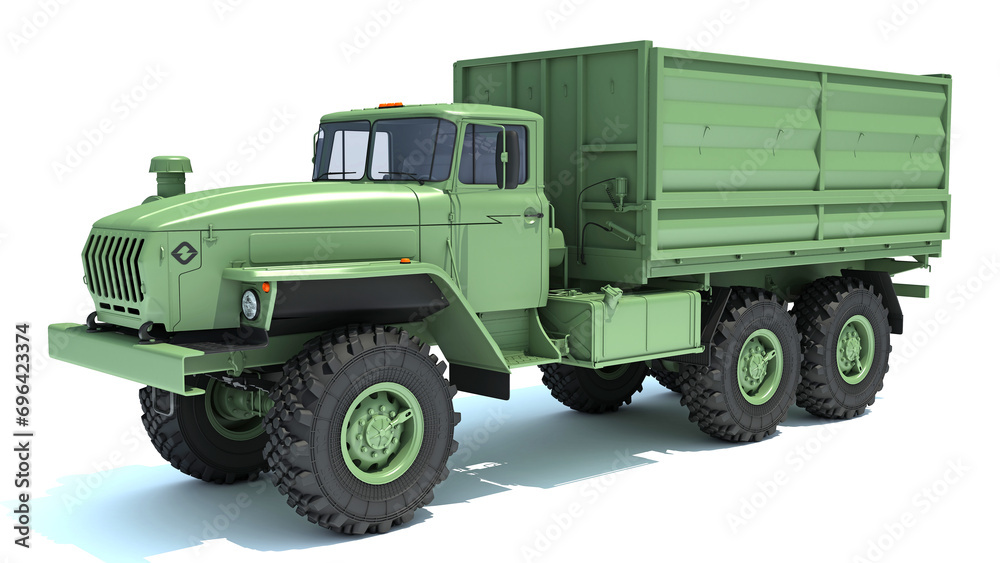 Military Truck Off Road 6x6 3D rendering on white background