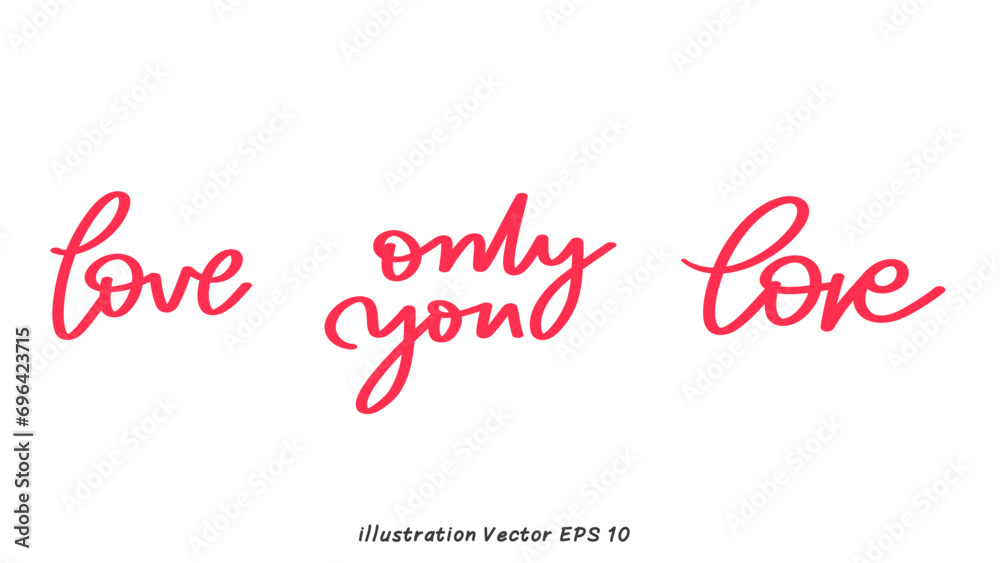Love in Valentine's Day ,hand lettering on white background , Flat Modern design , illustration Vector EPS 10
