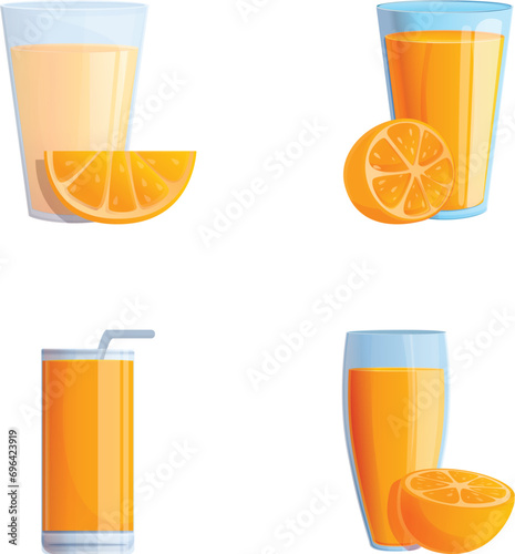Organic juice icons set cartoon vector. Tropical fruit drink. Healthy lifestyle