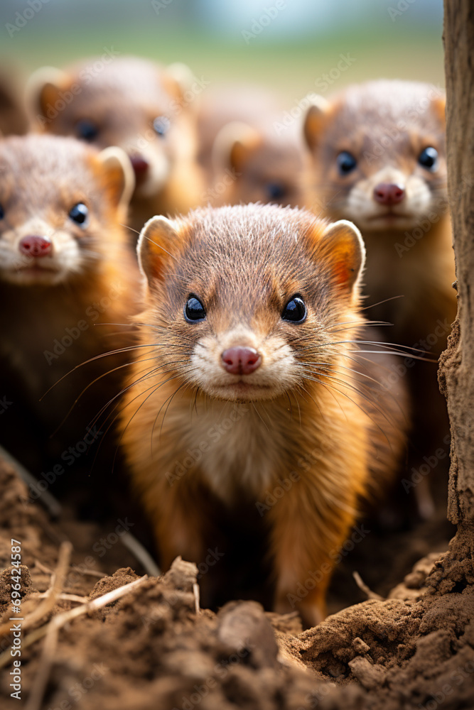 A group of mongoose foraging together, alert to the dangers around them. A group of mongoose foraging together, alert to the dangers around them.