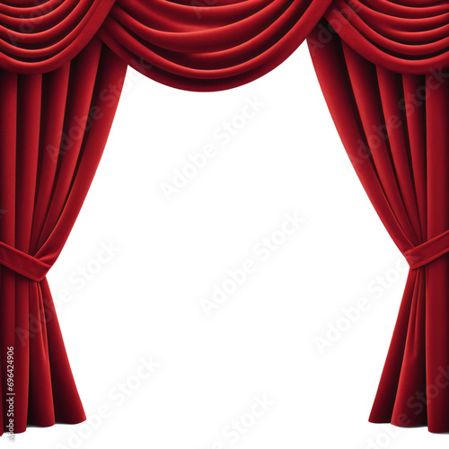 Red Velvet Curtains Opened on White Background photo
