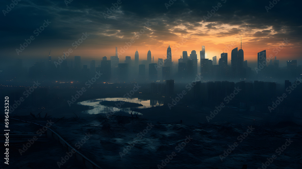 sunset cityscape blur background generativ ai