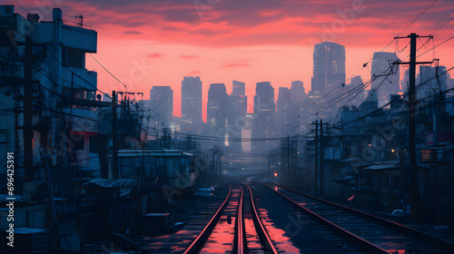 sunset cityscape blur background generativ ai photo