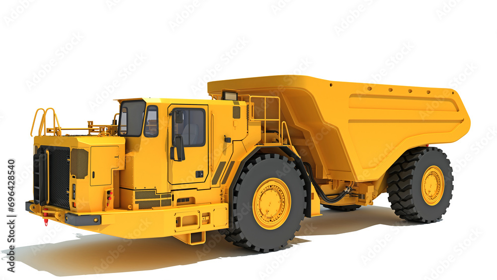 Mining Dump Truck heavy construction machinery 3D rendering on white background