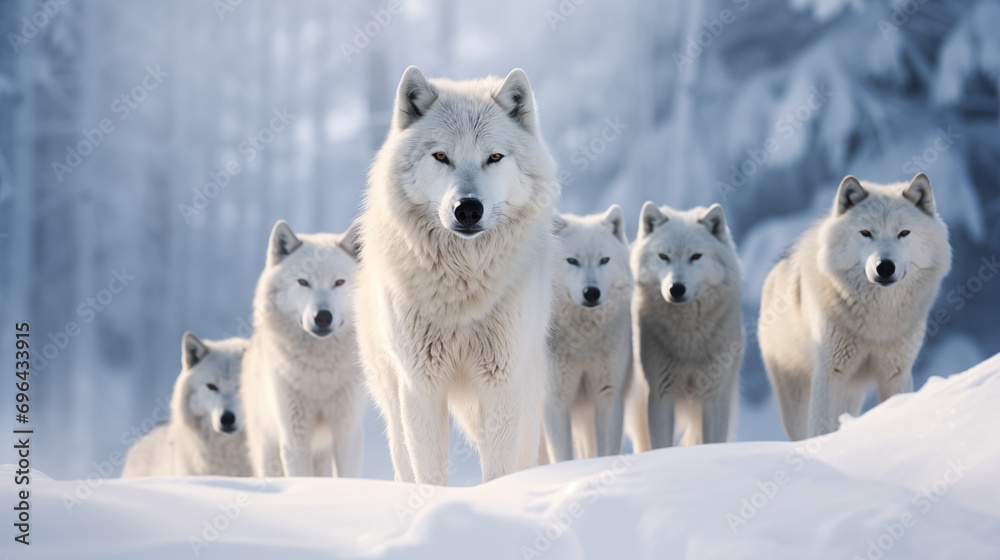 Artic wolf pack in the snow