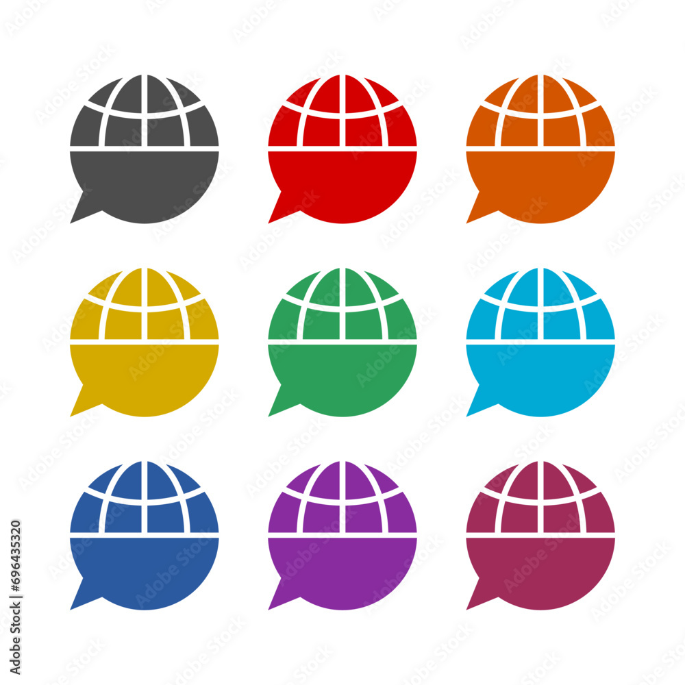 Fototapeta premium Translation globe glyph icon isolated on white background. Set icons colorful