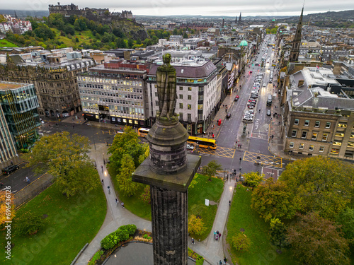 EDINBURGH, SCOTLAND Aerial View of St Andrew's square, Edinburgh, Scotland, from the top of Edinburgh Grand Hotel.
