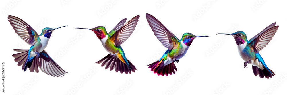 Fototapeta premium Set of hummingbird in flaying, isolated over on a white background(2)