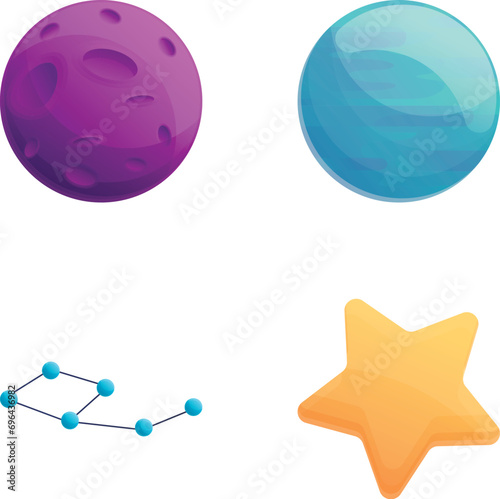Space body icons set cartoon vector. Celestial body star and planet. Astronomy science