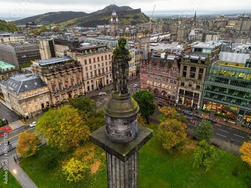 EDINBURGH, SCOTLAND aerial View of St Andrew's square, Edinburgh, Scotland, from the top of Edinburgh Grand Hotel.