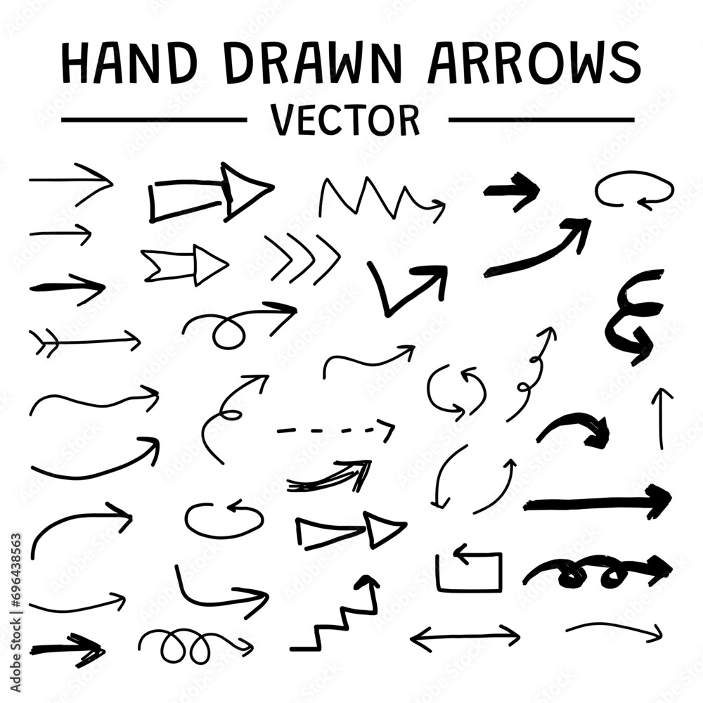 Hand drawn arrow collection, Vector arrows hand drawn set - obrazy, fototapety, plakaty 