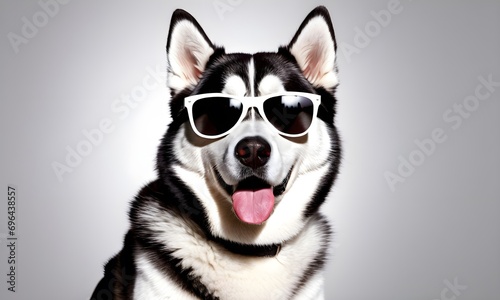 Siberian husky dog in sunglasses. Isolated on white background.