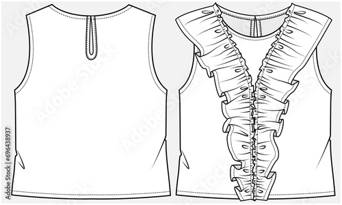 SLEEVELESS TOP WITH FRILL DETAIL DESIGNED FOR TEEN AND KID GIRLS IN VECTOR ILLUSTRATION FILE photo