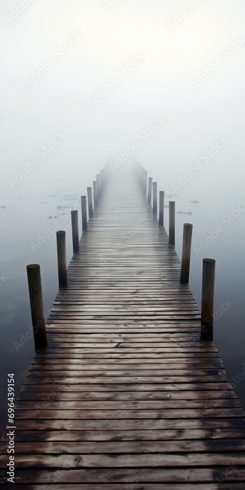 Fototapeta premium Wooden walkway on a foggy lake