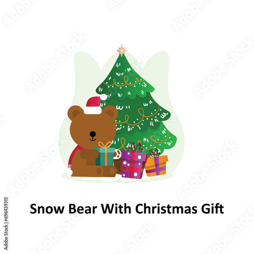 Snow bear with christmas gift Vector Illustration that can be easily modified or edit  