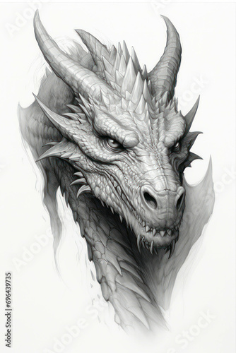 Monster illustration style fantasy dragon creature black drawing white tattoo animal design art © VICHIZH