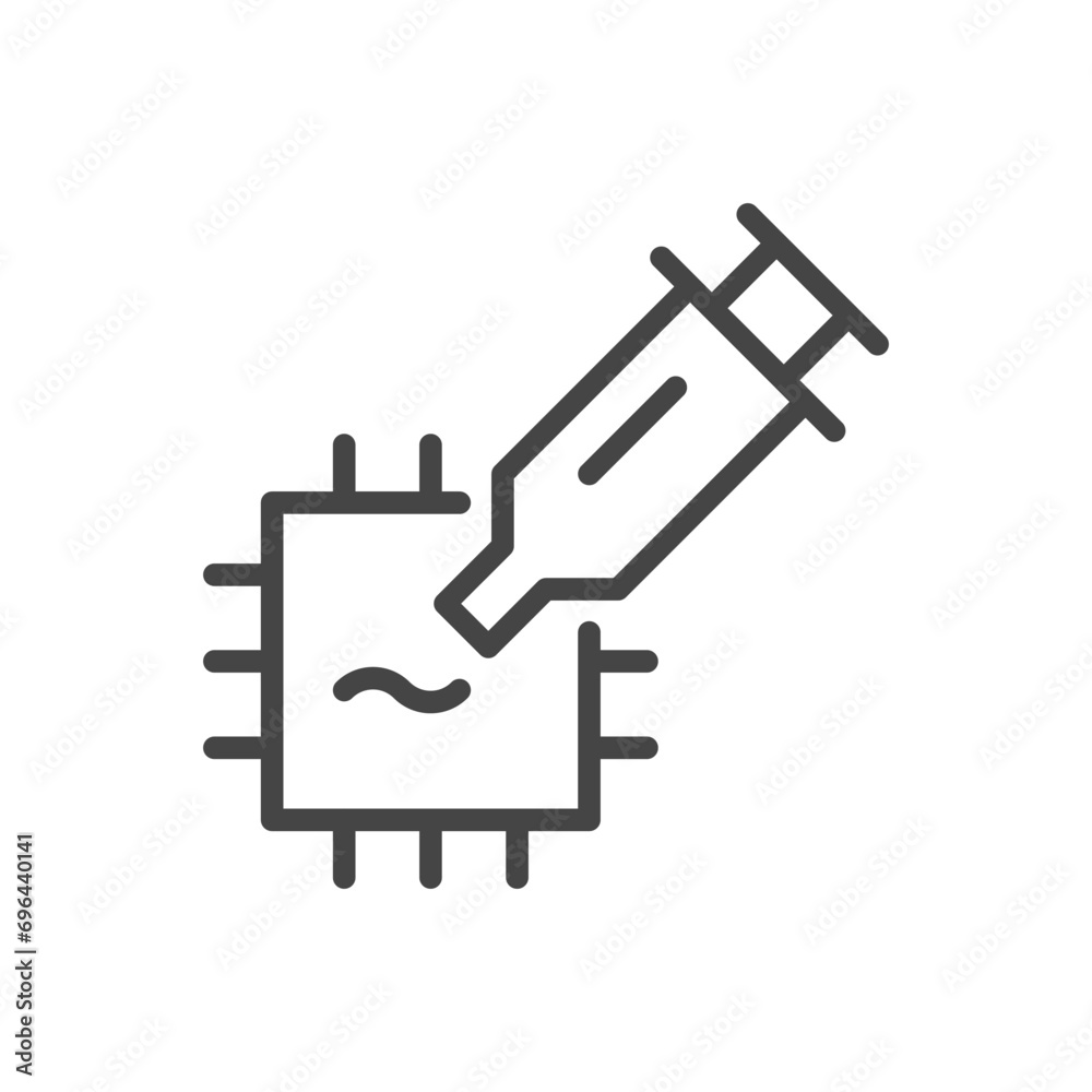 CPU thermal paste, linear icon, paste in syringe and chip. Line with editable stroke CPU thermal paste, linear icon, paste in syringe and chip. Line with editable stroke