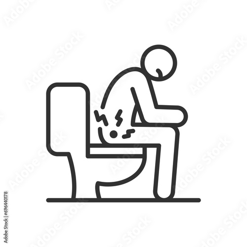 Pain when going to the toilet, linear icon, the person experiences pain when defecating, hemorrhoids, rectal diseases. Constipation. Line with editable stroke