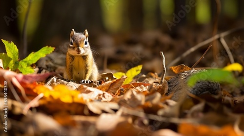 Chipmunk in autumn in Governor Knowles State Forest Wisconsin photo